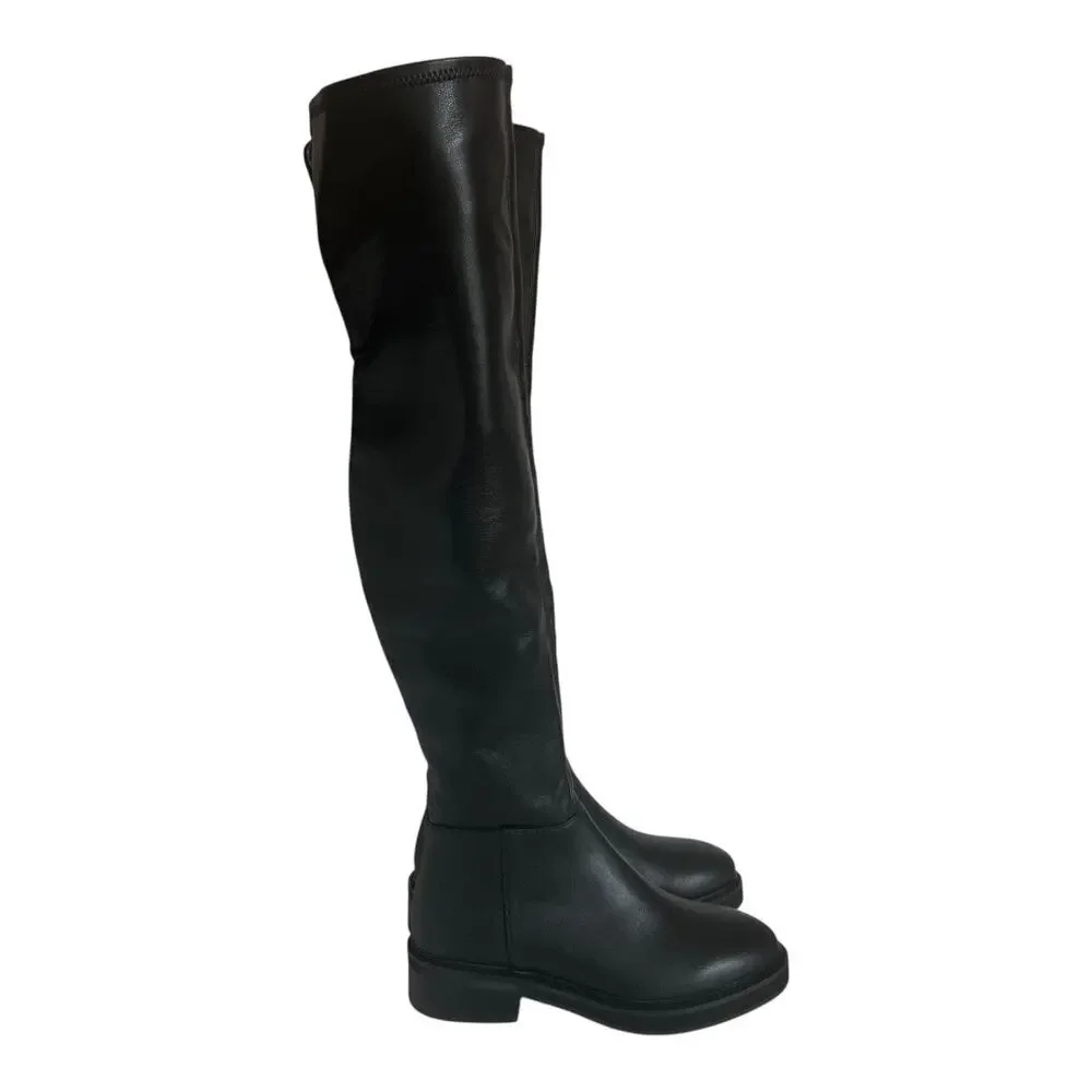 Steve Madden Larz Over The Knee Black Faux Leather Boots Size 5.5M